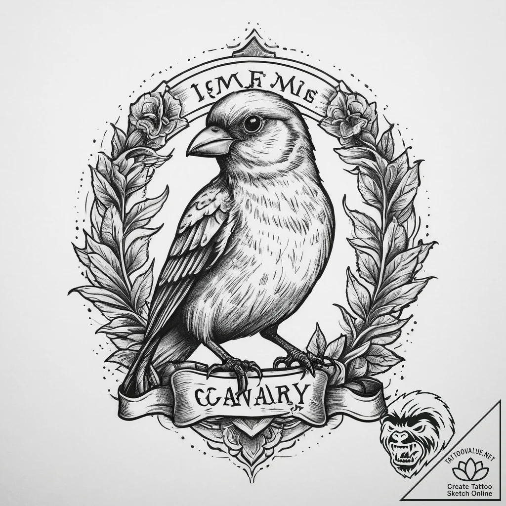 Tattoo sketch puns a canary that says "i'm a... - tattoo sketch (№1760672619_0, 17.10.2025 03:43) — tattoovalue.net