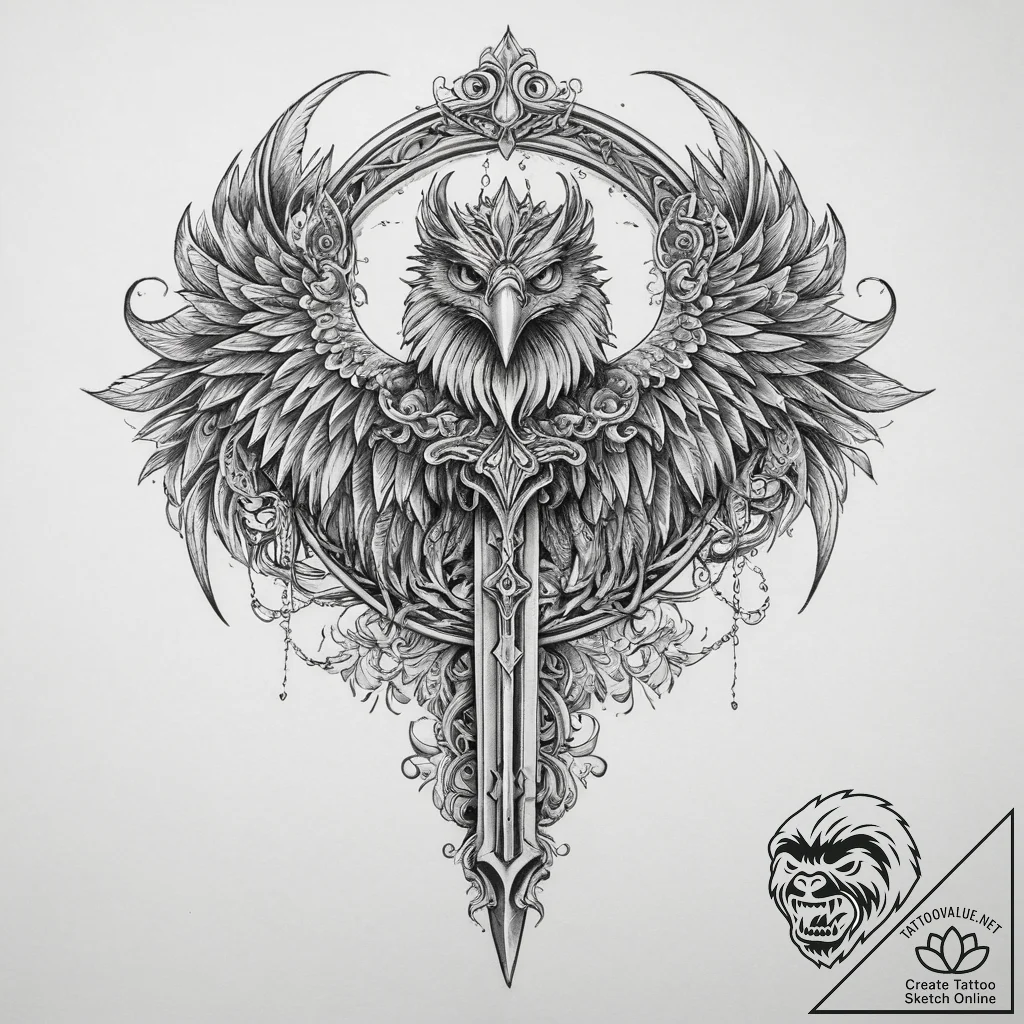 Tattoo sketch griffin with a sword, tattoo sk... - tattoo sketch (№1760673933_0, 17.10.2025 04:05) — tattoovalue.net