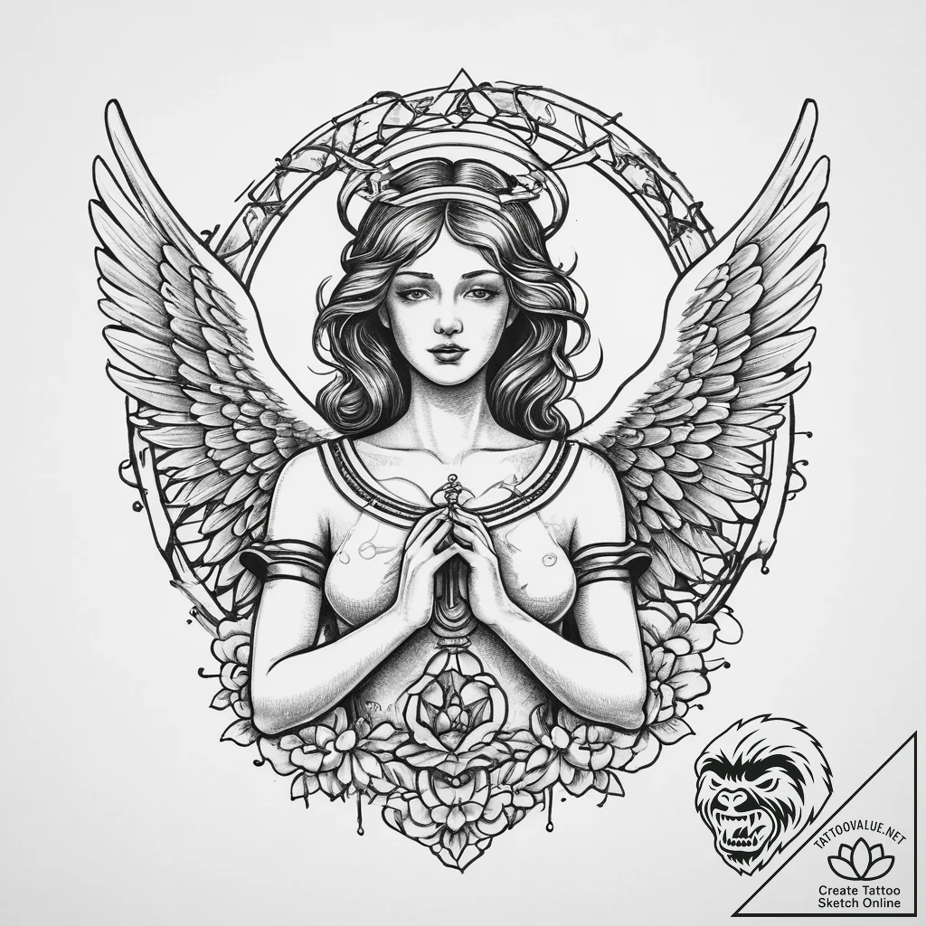 Tattoo sketch angel with a halo, artistic tat... - tattoo sketch (№1760674583_0, 17.10.2025 04:16) — tattoovalue.net