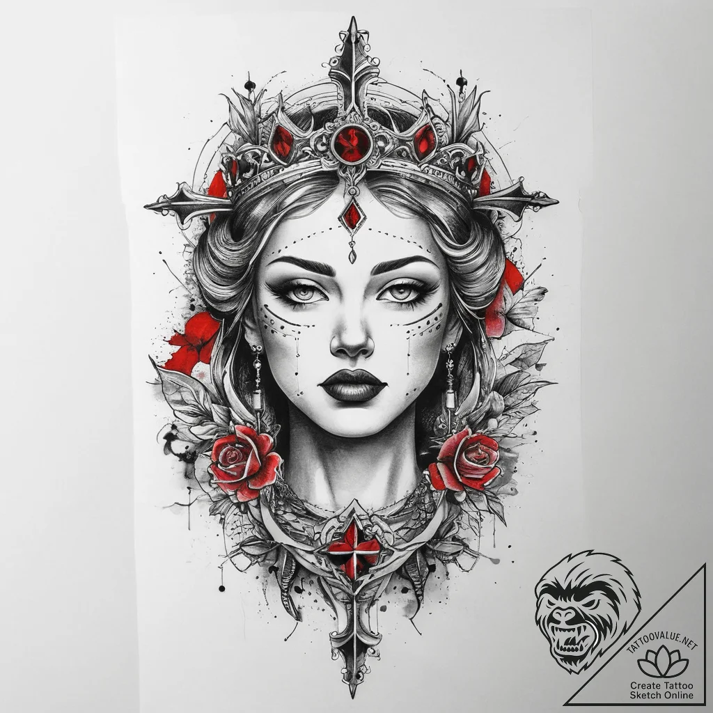 Tattoo sketch queen tattoo, ink illustration... - tattoo sketch (№1760674800_0, 17.10.2025 04:20) — tattoovalue.net