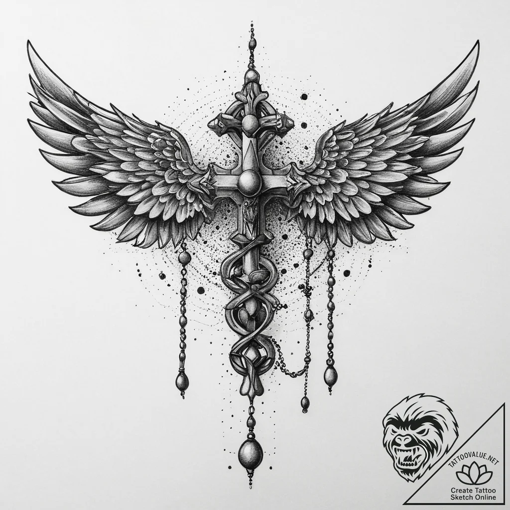 Tattoo sketch rosary beads with wings, tattoo... - tattoo sketch (№1760676765_0, 17.10.2025 04:52) — tattoovalue.net