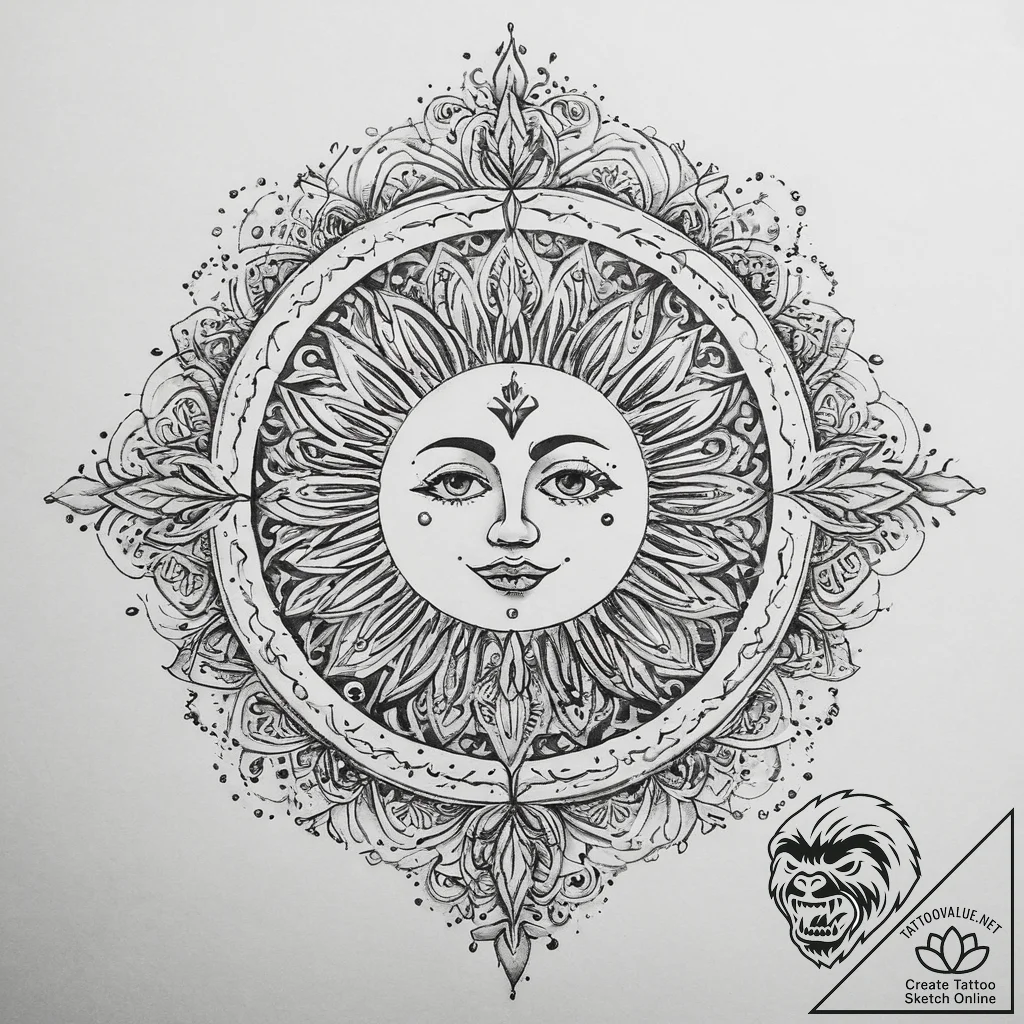 Tattoo sketch slavic sun symbol with a tree,... - tattoo sketch (№1760677991_0, 17.10.2025 05:13) — tattoovalue.net