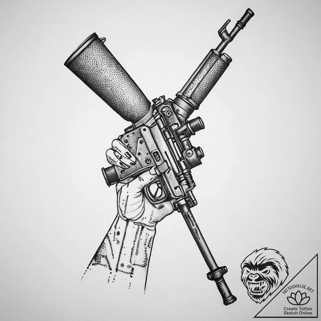 Tattoo sketch hands with a rifle, tattoo sket... - tattoo sketch (№1760679075_0, 17.10.2025 05:31) — tattoovalue.net