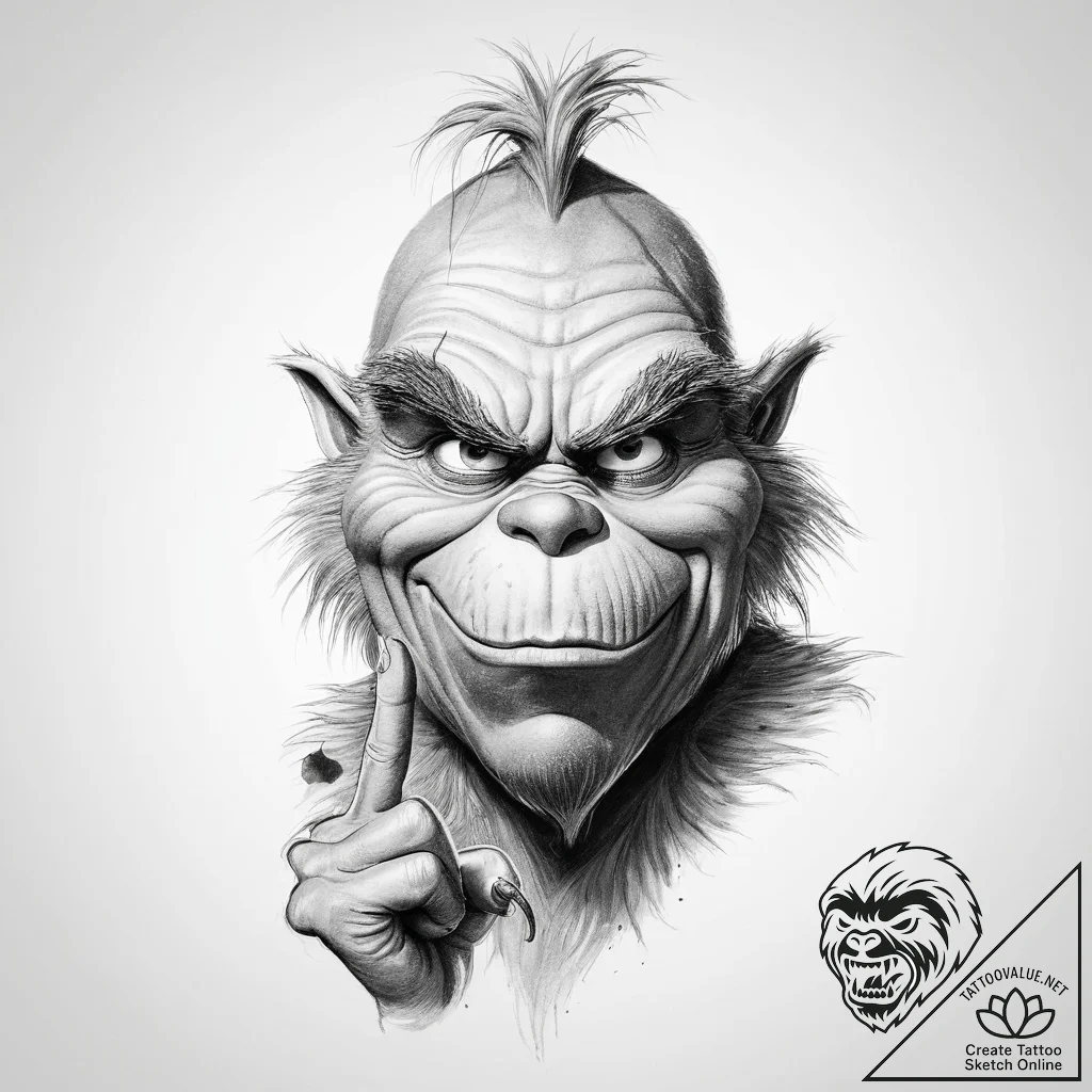 Tattoo sketch the grinch with a paw - tattoo sketch (№1760679725_0, 17.10.2025 05:42) — tattoovalue.net
