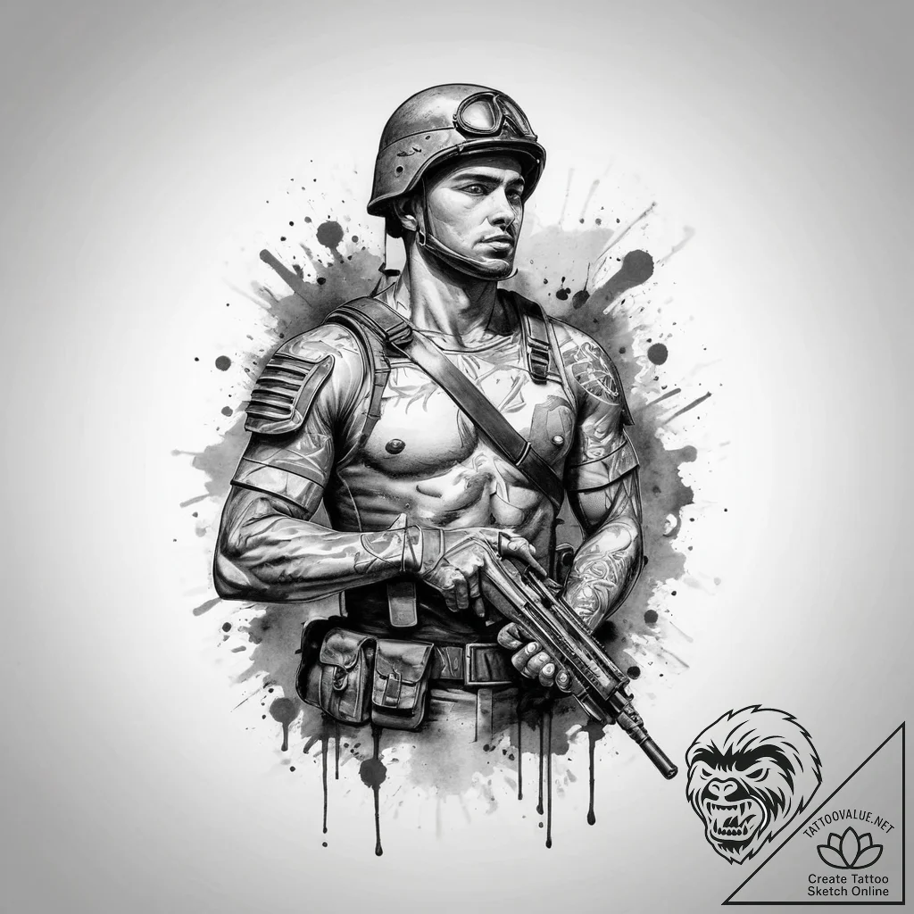 Tattoo sketch soldier with a scroll, tattoo d... - tattoo sketch (№1760681256_0, 17.10.2025 06:07) — tattoovalue.net