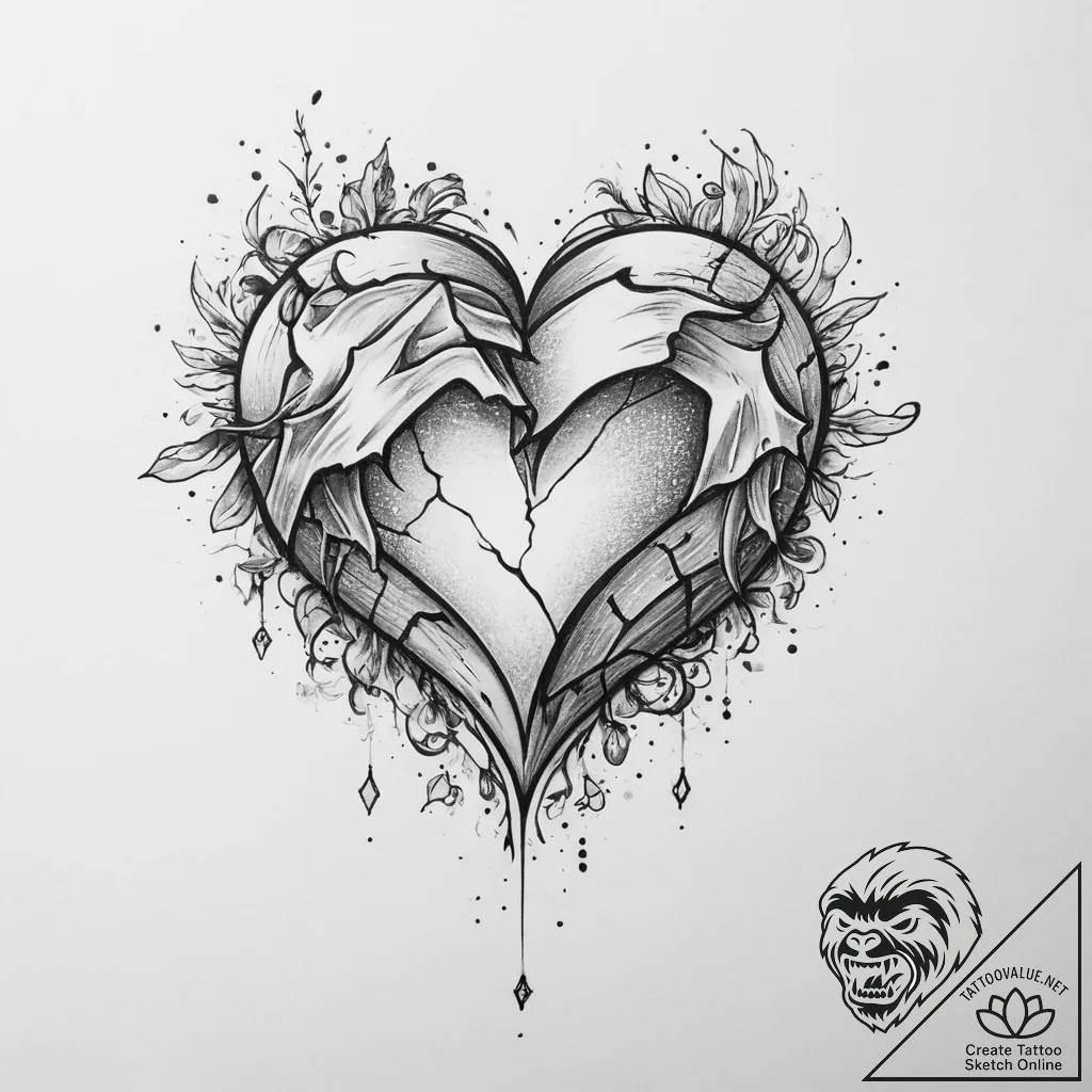 Tattoo sketch emo broken heart, tattoo flash... - tattoo sketch (№1760681912_0, 17.10.2025 06:18) — tattoovalue.net