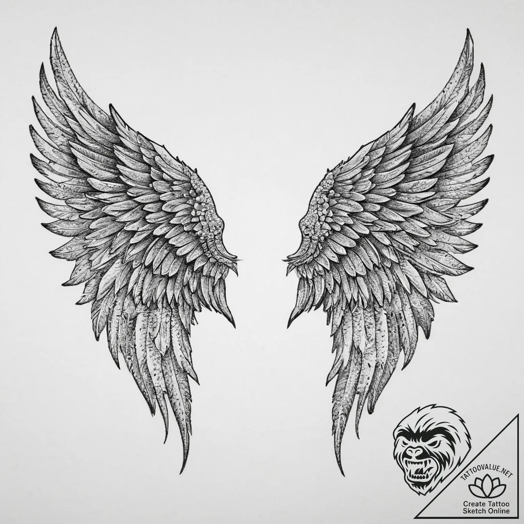 Tattoo sketch angel wings, ink illustration f... - tattoo sketch (№1760682130_0, 17.10.2025 06:22) — tattoovalue.net