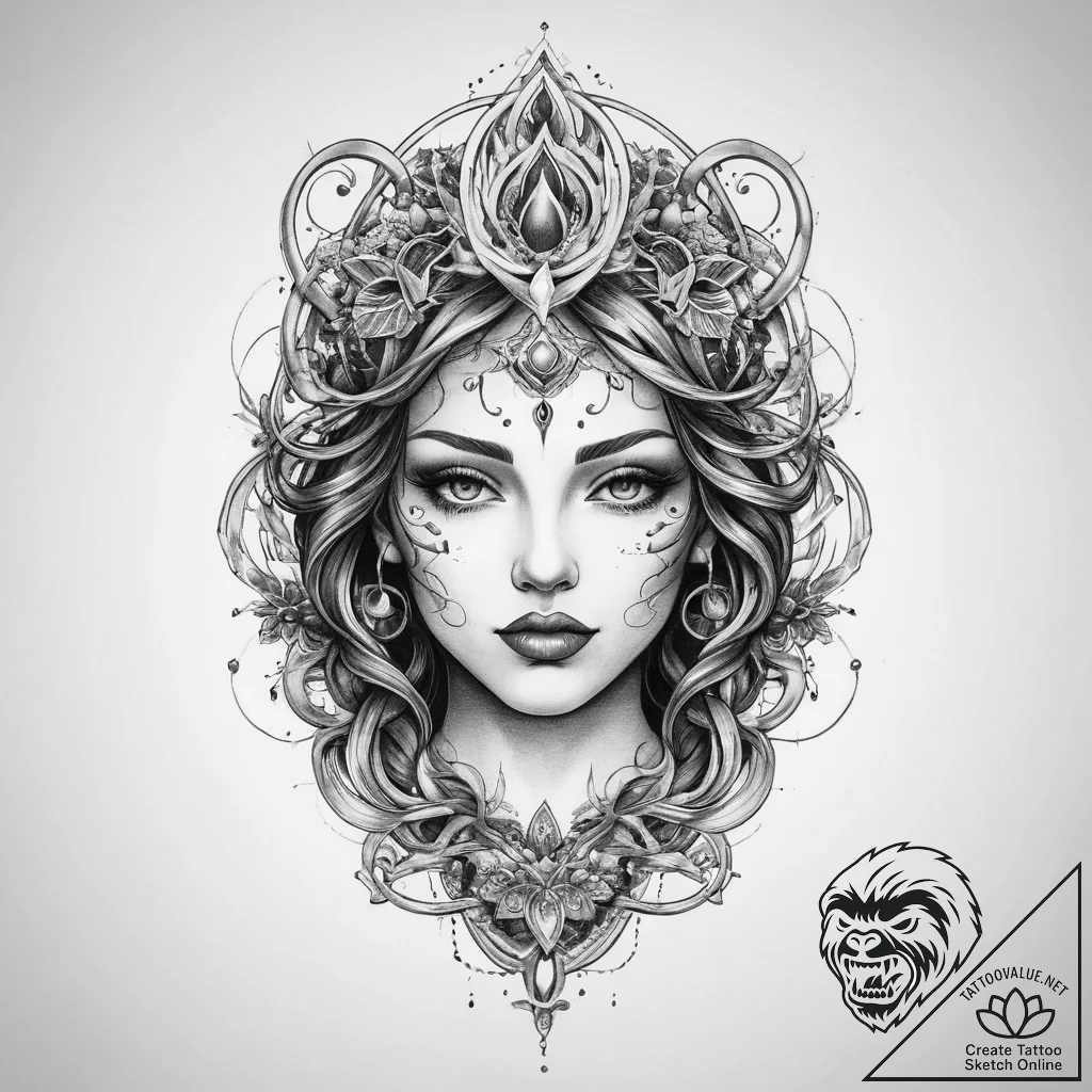 Tattoo sketch cosmic identity, tattoo line ar... - tattoo sketch (№1760682563_0, 17.10.2025 06:29) — tattoovalue.net