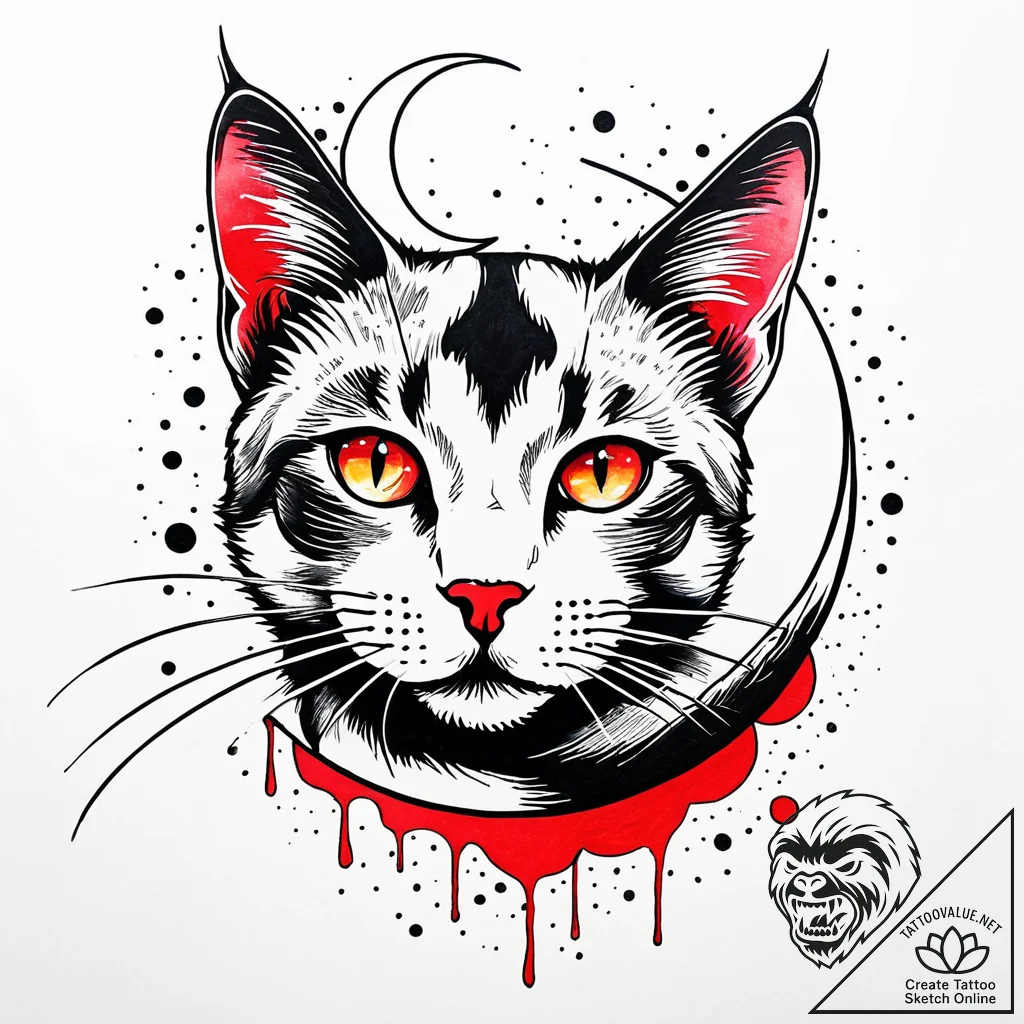Tattoo sketch a cat with a moon, ink illustra... - tattoo sketch (№1760700241_0, 17.10.2025 11:24) — tattoovalue.net