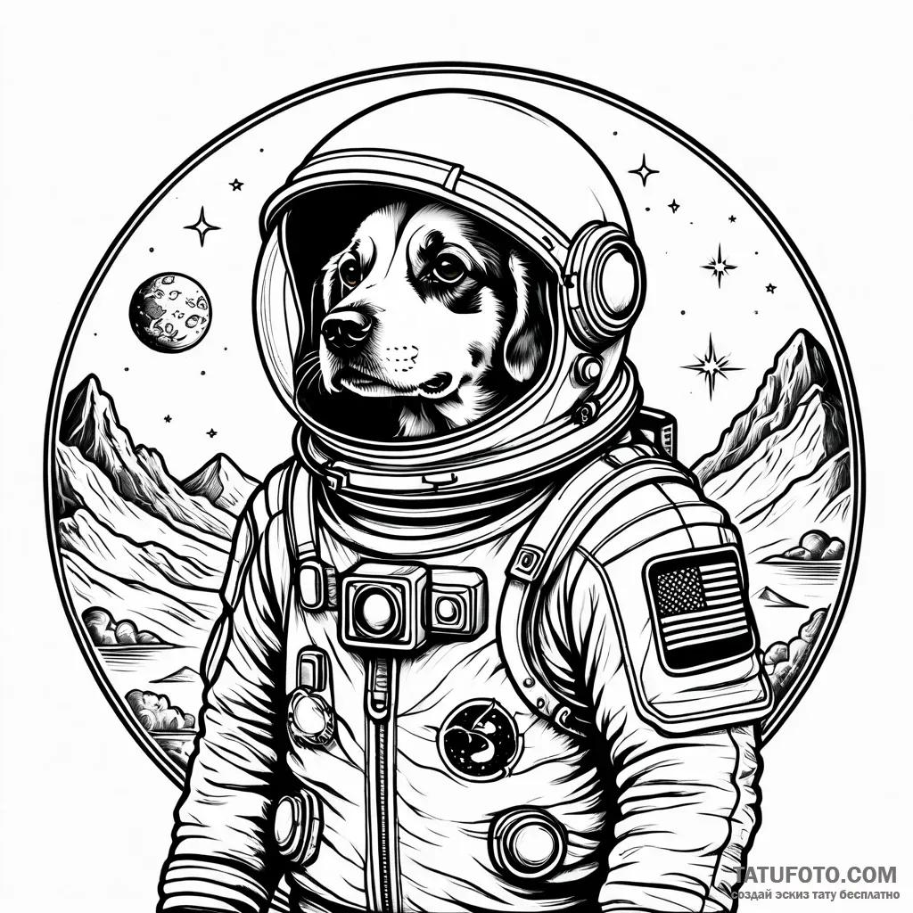 Tattoo sketch astronaut with a dog - стиль Jaeger Simple - эскиз тату (19.10.2025 13:27)