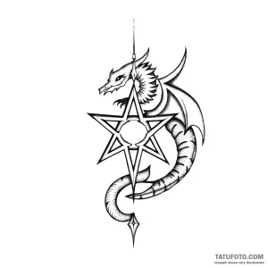 Tattoo sketch pentagram with a dragon, tattoo… – style Flux Inscriptions – tattoo sketch (19.10.2025 14:04)