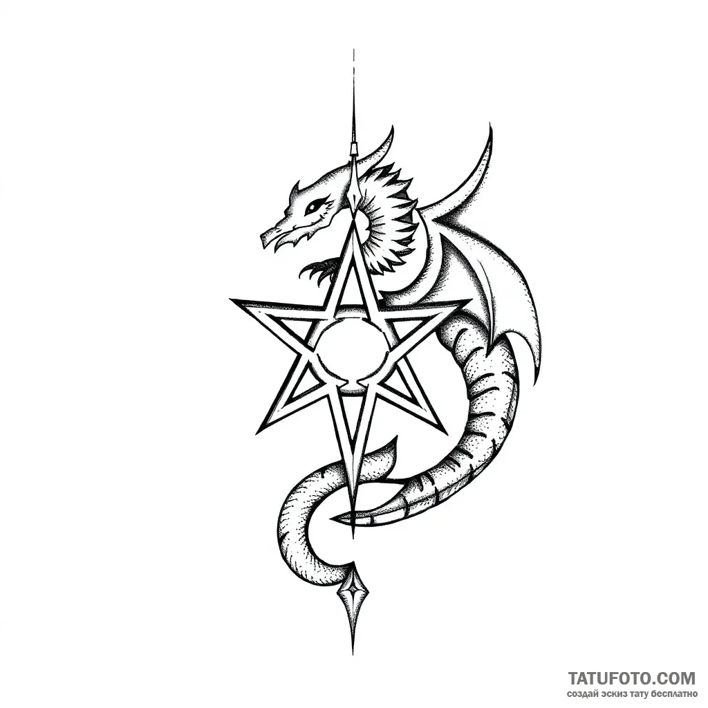 Tattoo sketch pentagram with a dragon, tattoo... - style Flux Inscriptions - tattoo sketch (19.10.2025 14:04)