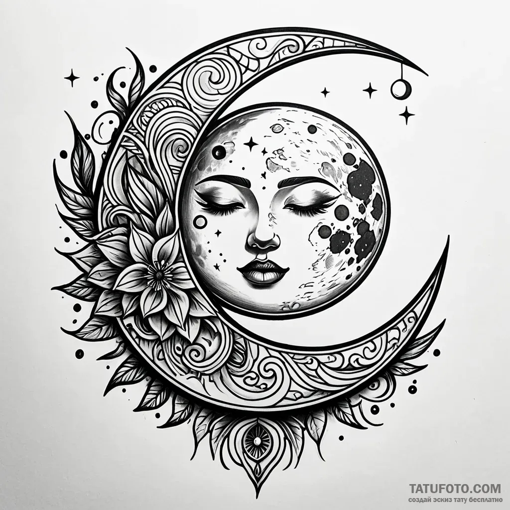 Tattoo sketch узор в виде луны, tattoo flash... - style Jaeger Simple - tattoo sketch (19.10.2025 14:07)