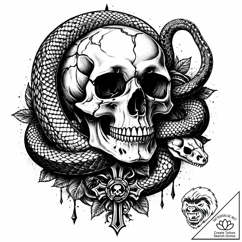 Tattoo sketch skull with a snake, artistic ta... - style Jaeger Mini - tattoo sketch (20.10.2025 09:36)