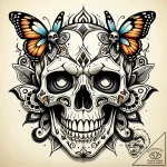 Tat tattoo sketch, skull with delicate butter… – style Jaeger Simple – tattoo sketch (01.11.2025 09:38)