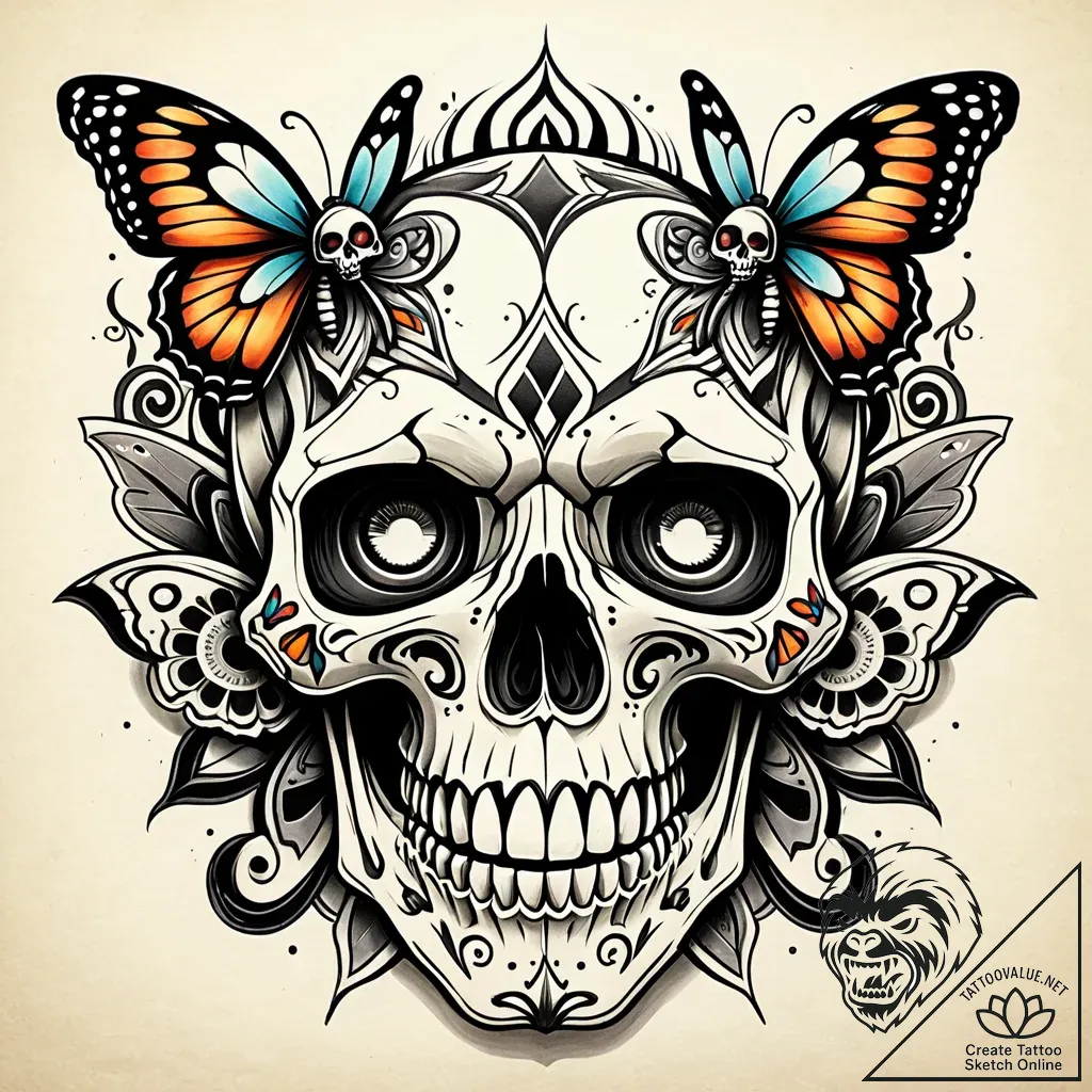Tat tattoo sketch, skull with delicate butter... - style Jaeger Simple - tattoo sketch (01.11.2025 09:38)
