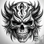 Tat tattoo sketch, skull masked with tribal w… – style Jaeger Simple – tattoo sketch (01.11.2025 14:49)