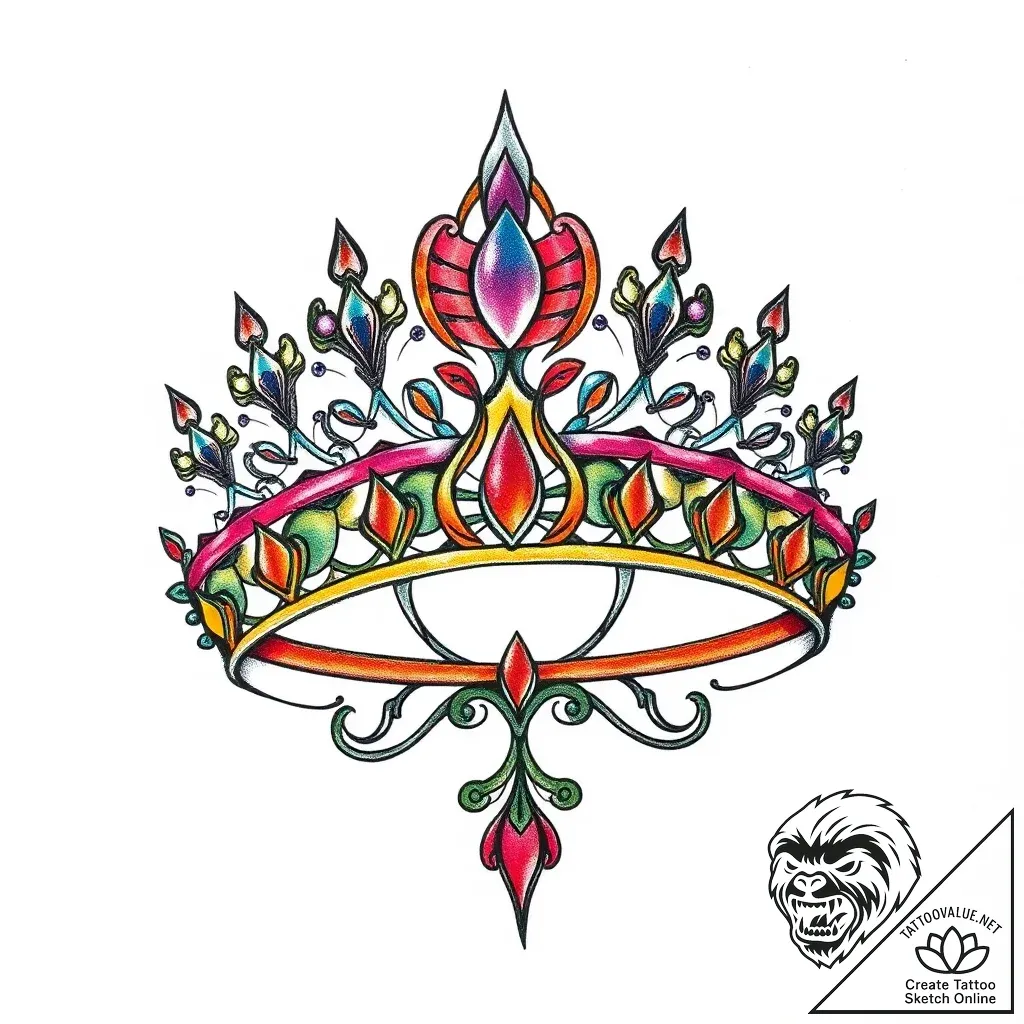 Tattoo sketch tiara, tattoo line art, vibrant... - стиль Flux Inscriptions - эскиз тату (01.11.2025 23:06)