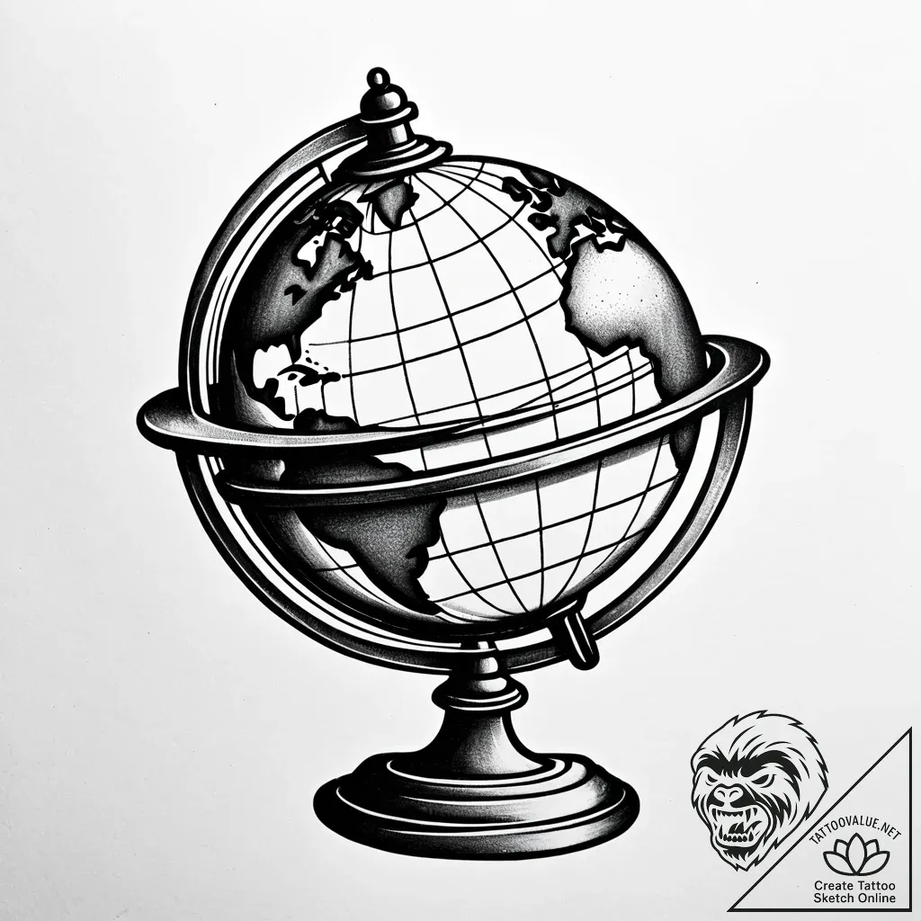 An antique globe, artistic tattoo sketch, bla... - style Jaeger Simple - tattoo sketch (02.11.2025 00:08)