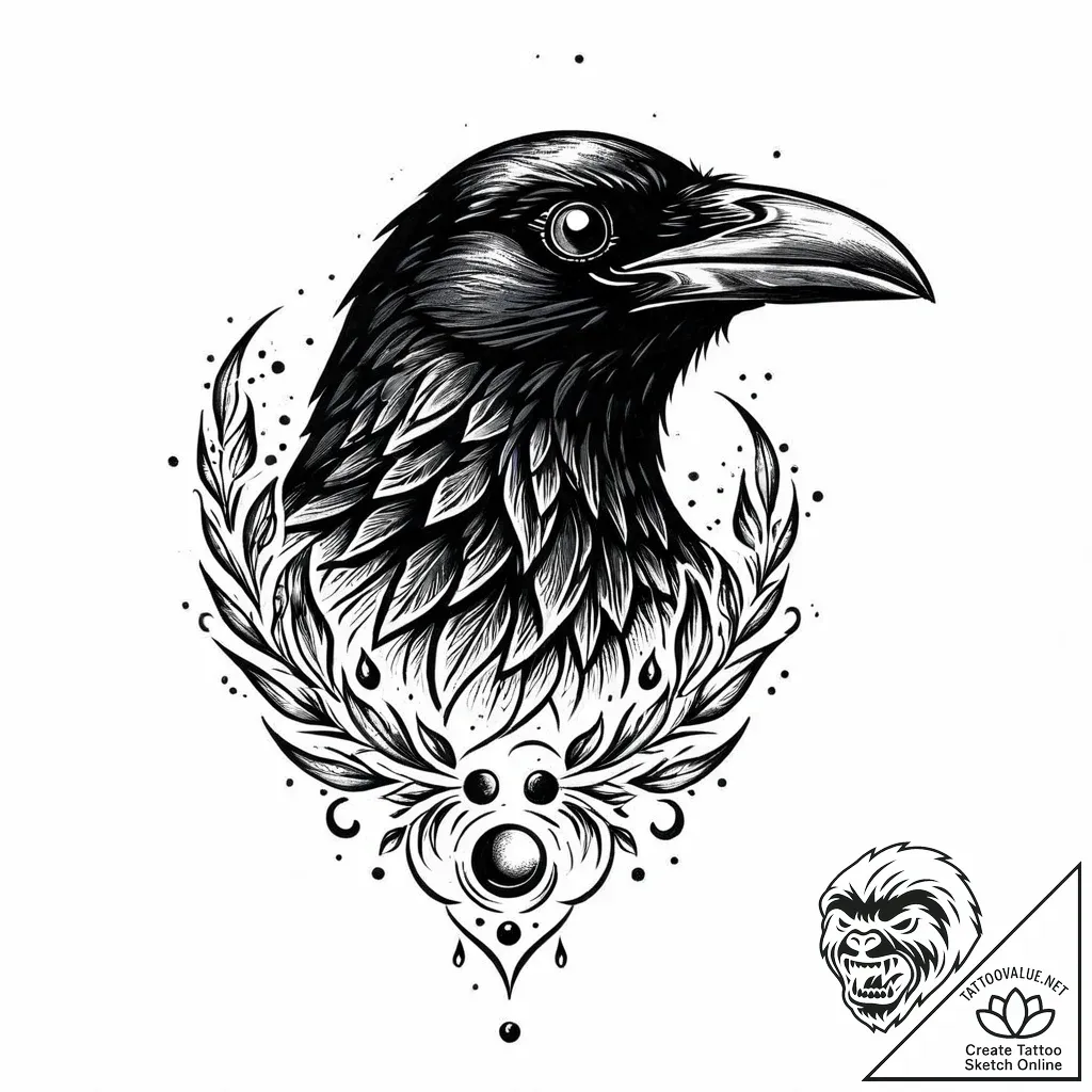 Engraved raven with molten eyes, tattoo sketc... - style Jaeger Mini - tattoo sketch (02.11.2025 00:13)