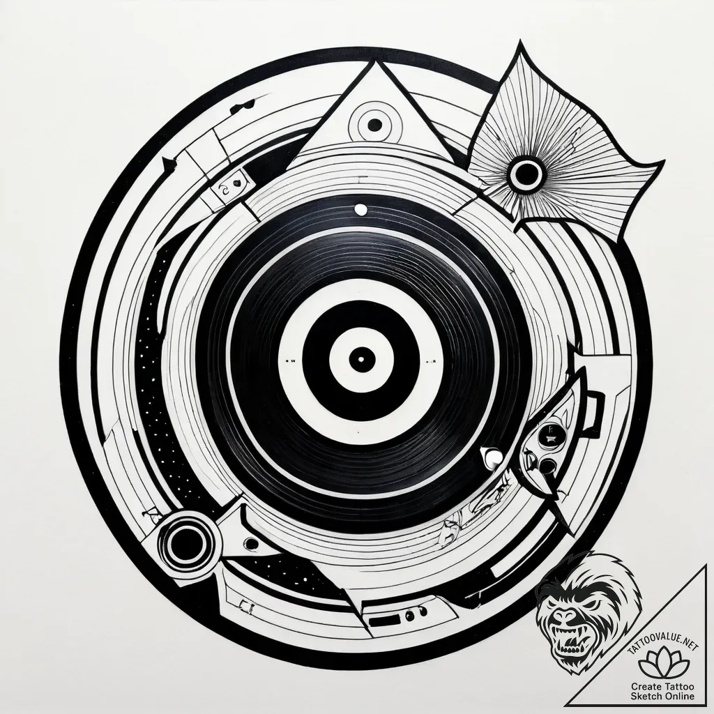 A detailed broken record player, silent,, con... - style Jagger Old - tattoo sketch (02.11.2025 00:18)