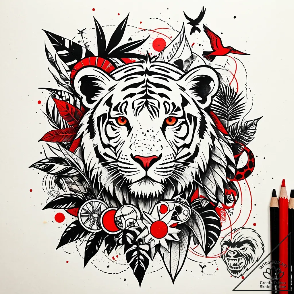 Tat tattoo sketch, animals of the jungle in a... - style Jaeger Simple - tattoo sketch (02.11.2025 00:28)