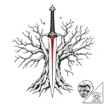 Dagger rising from cursed roots, tattoo line… – style Flux Inscriptions – tattoo sketch (02.11.2025 00:44)