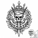 Knotwork blade crowned in bone, tattoo drawin… – style Jaeger Mini – tattoo sketch (02.11.2025 00:53)
