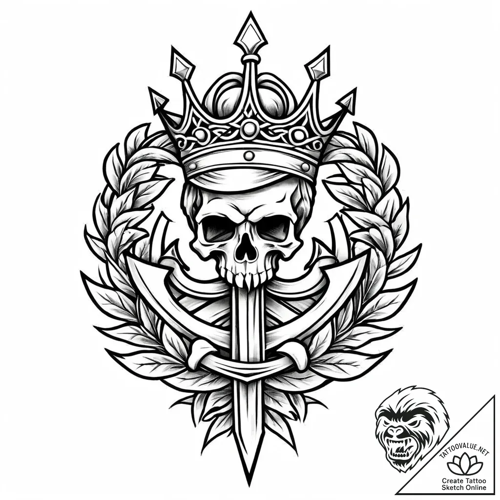 Knotwork blade crowned in bone, tattoo drawin... - style Jaeger Mini - tattoo sketch (02.11.2025 00:53)