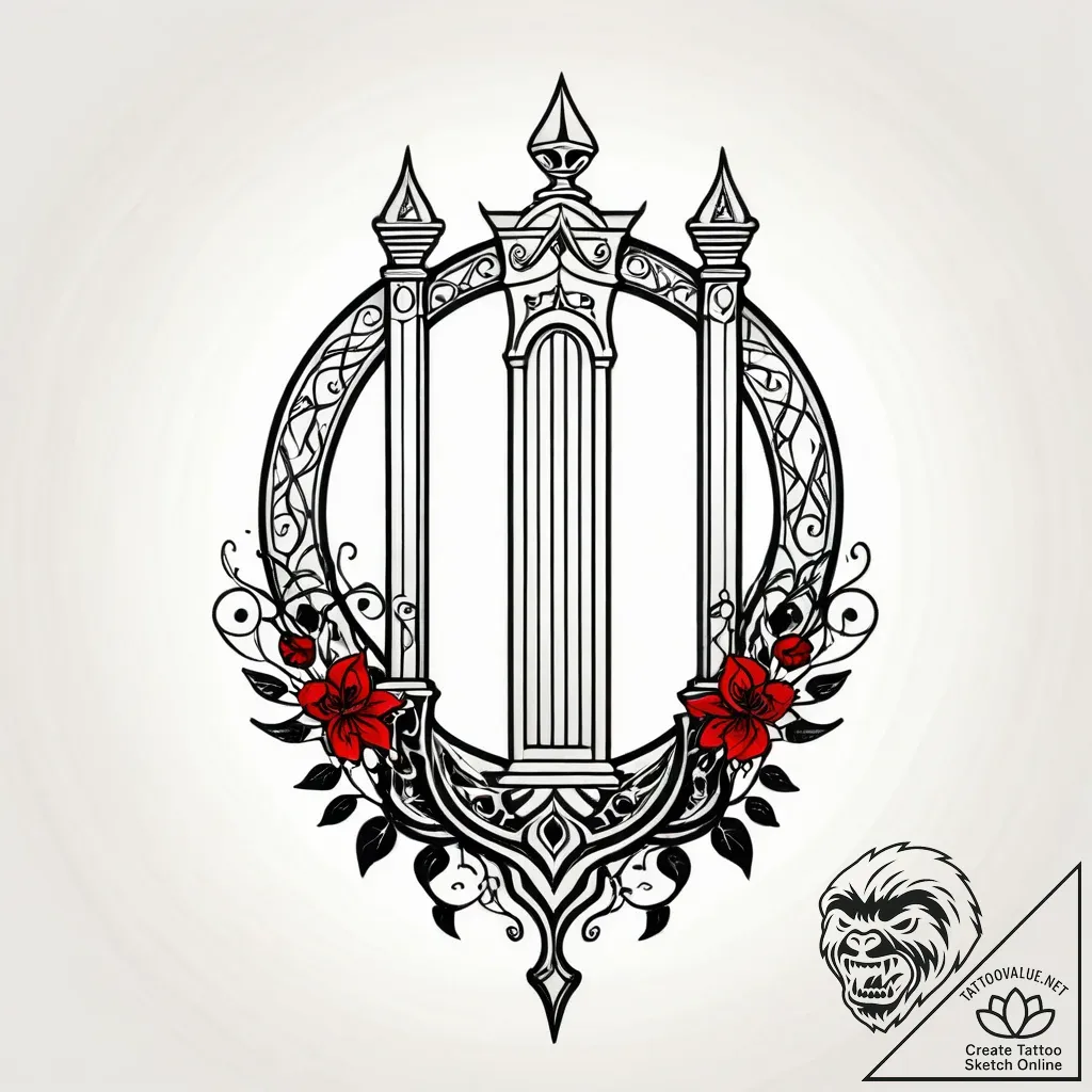 Razor vine strangling ancient gate, tattoo dr... - style Jagger Old - tattoo sketch (02.11.2025 00:58)