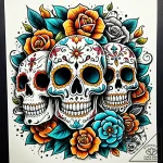Tattoo sketch, skeleton skulls with sugar sku… – style Jaeger Simple – tattoo sketch (02.11.2025 01:08)
