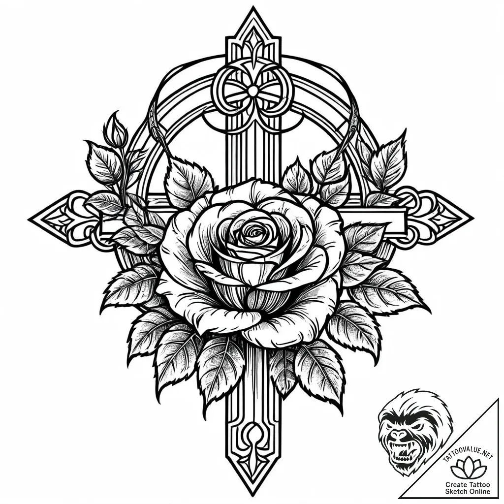 Engraved rose beneath spectral gate, artistic... - style Jaeger Mini - tattoo sketch (02.11.2025 01:13)