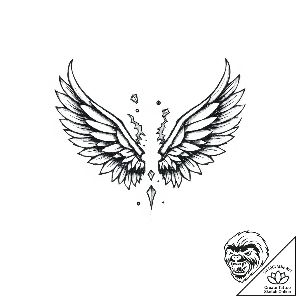 Oracle wings beneath shattered sky, tattoo dr... - style Flux Inscriptions - tattoo sketch (02.11.2025 01:23)