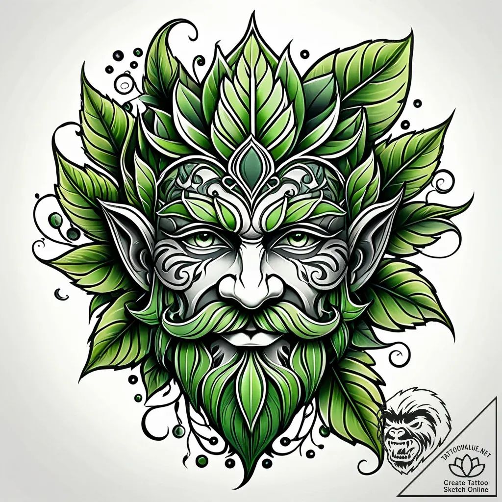 The green man face made of leaves, tattoo ske... - style Jaeger Simple - tattoo sketch (02.11.2025 01:28)