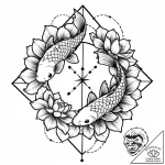Koi fish circling blooming lotus, tattoo line… – style Jaeger Mini – tattoo sketch (02.11.2025 02:53)