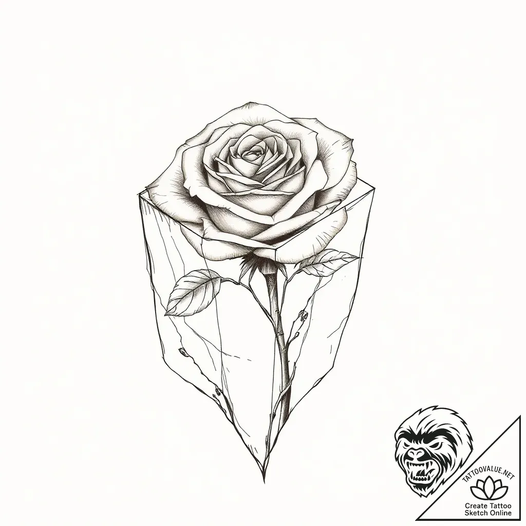 Ancient rose encased in ice, tattoo line art,... - style Flux Inscriptions - tattoo sketch (02.11.2025 03:03)