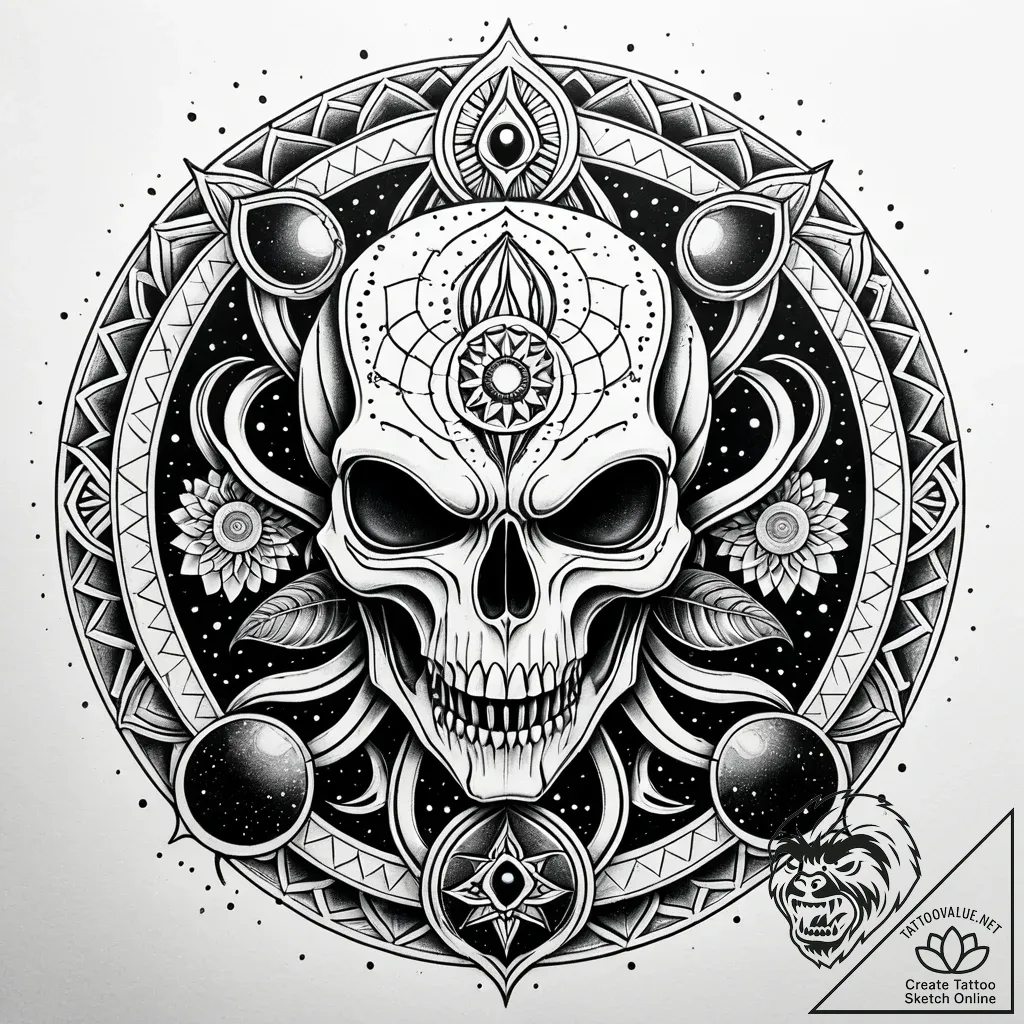 Xenomorph skull overgrown with alien fungus,... - style Jaeger Simple - tattoo sketch (02.11.2025 03:08)