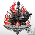 A powerful burning oil rig, disaster,, tattoo… – style Jaeger Mini – tattoo sketch (02.11.2025 03:13)