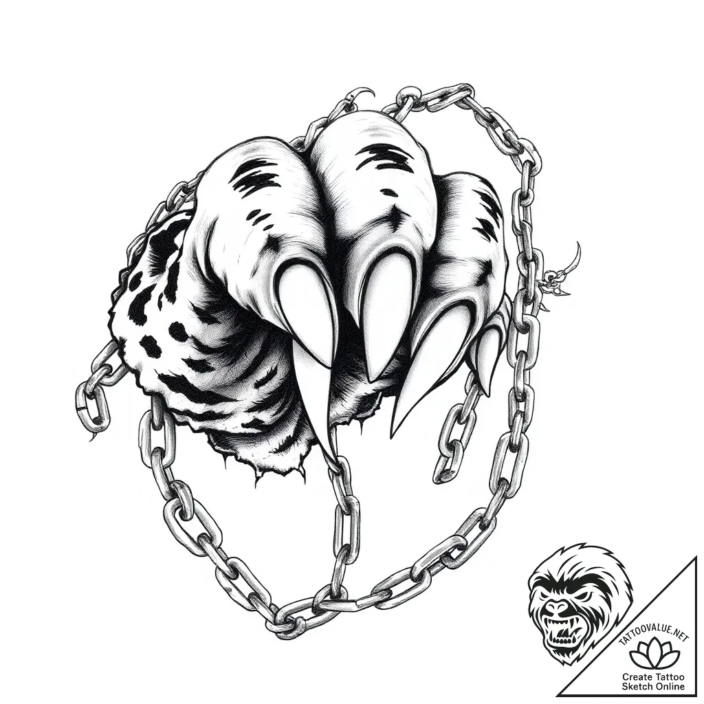 Tiger claw wrapped in spectral chains, tattoo... - style Flux Inscriptions - tattoo sketch (02.11.2025 03:23)