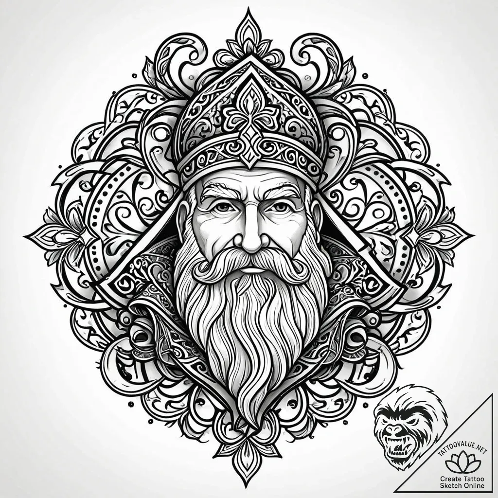 St nicholas, tattoo drawing outline, unique d... - style Jaeger Mini - tattoo sketch (02.11.2025 03:33)
