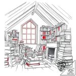 A cozy attic room filled with antique books,… – style Flux Inscriptions – tattoo sketch (02.11.2025 03:43)