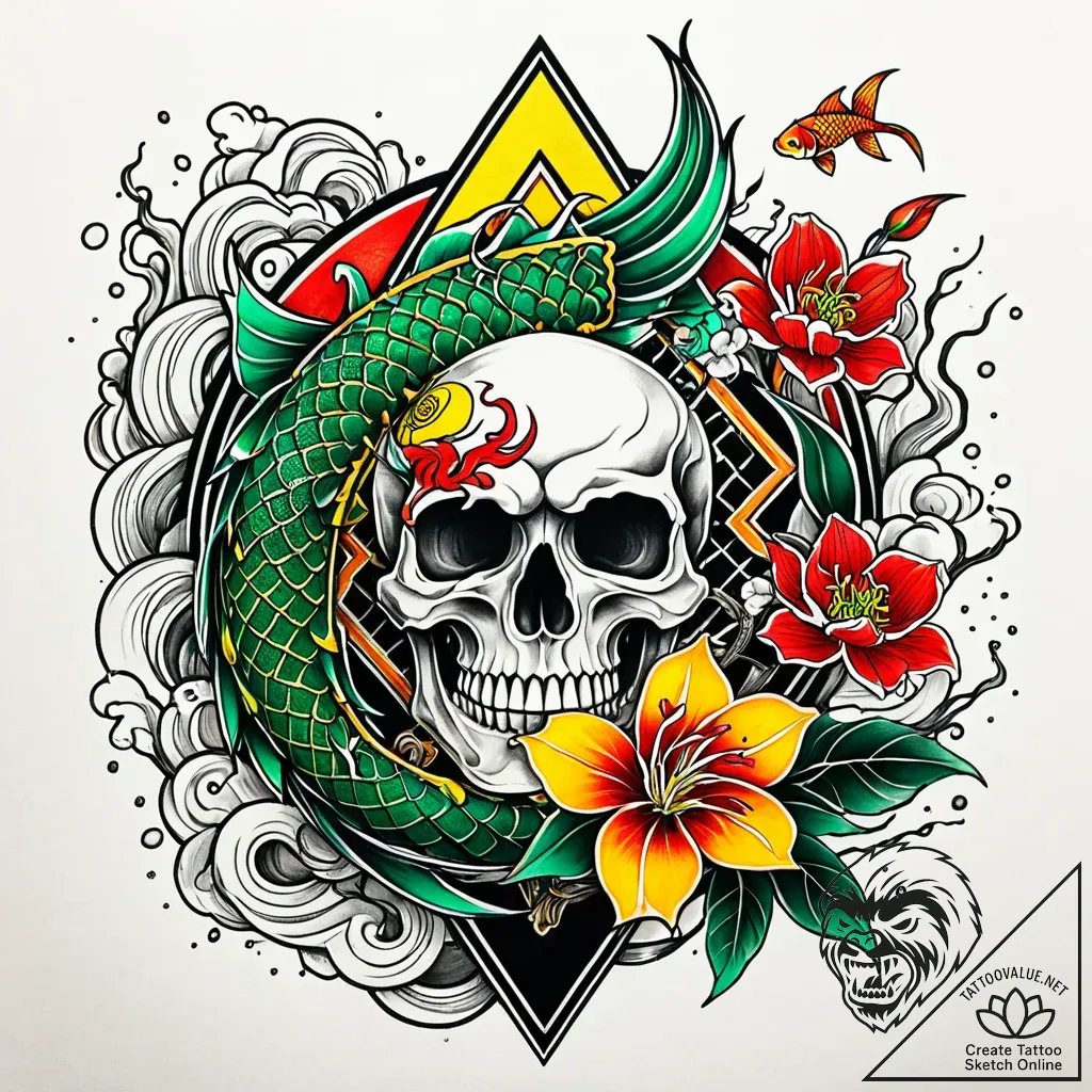 Traffic light with all three lights showing a... - style Jaeger Simple - tattoo sketch (02.11.2025 04:28)