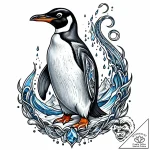 Penguin standing on a melting glacier, artist… – style Jaeger Mini – tattoo sketch (02.11.2025 04:53)