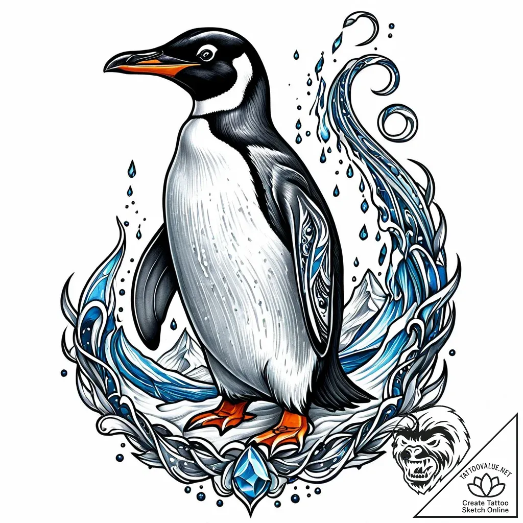 Penguin standing on a melting glacier, artist... - style Jaeger Mini - tattoo sketch (02.11.2025 04:53)