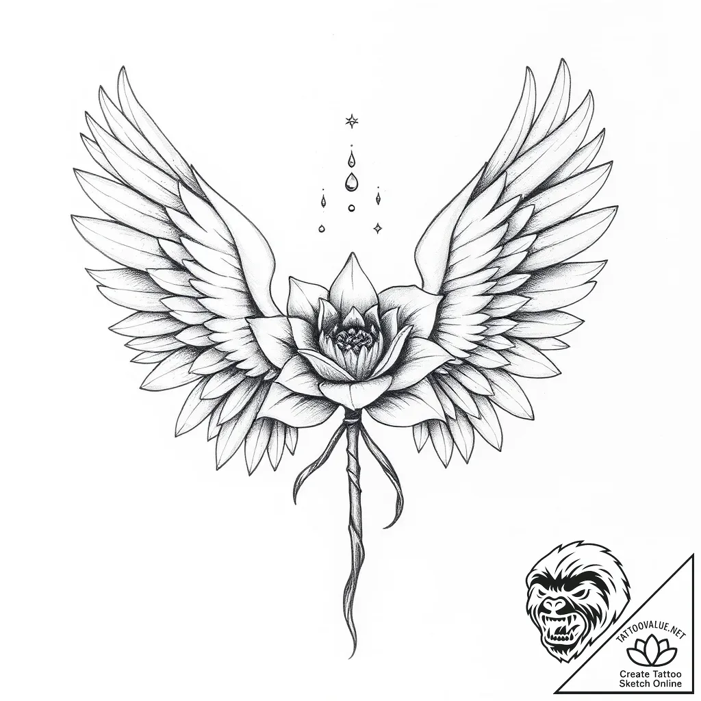 Unbound wings devouring celestial bloom, tatt... - style Flux Inscriptions - tattoo sketch (02.11.2025 05:03)