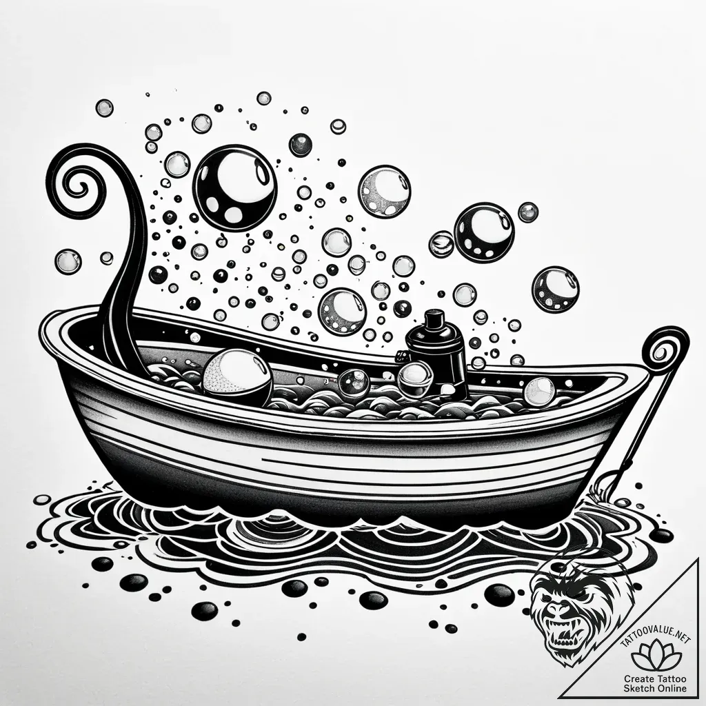A whimsical bubble bath with toy boats, relax... - style Jaeger Simple - tattoo sketch (02.11.2025 05:08)