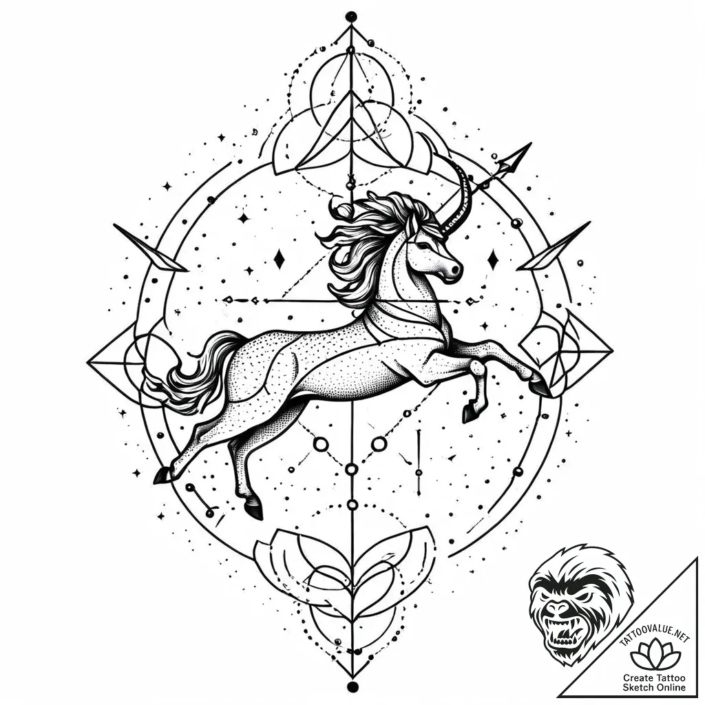 Sagittarius (zodiac sign), tattoo drawing out... - style Jaeger Mini - tattoo sketch (02.11.2025 05:13)