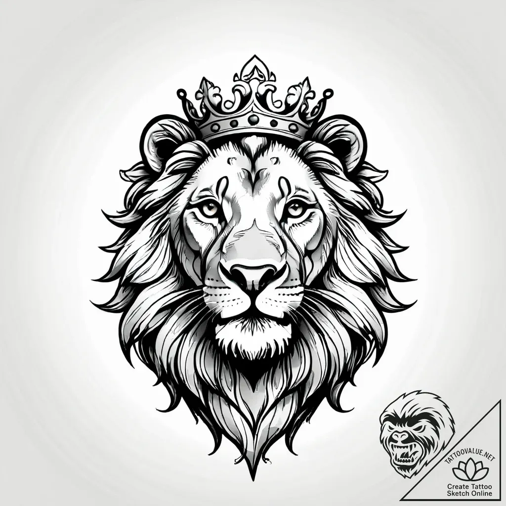 Lion head crowned with ivy, ink illustration... - style Jagger Old - tattoo sketch (02.11.2025 05:18)