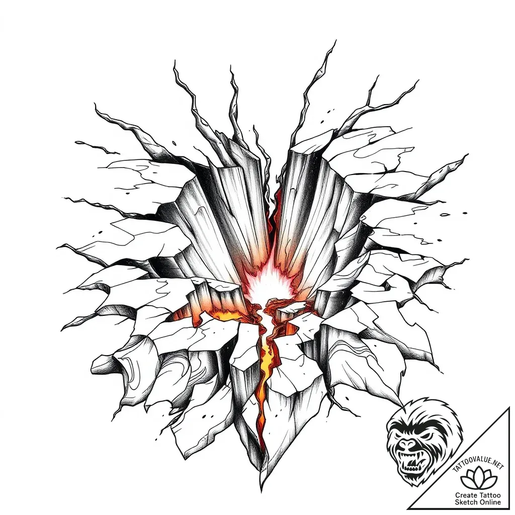 Earthquake crack spreading across the ground,... - style Flux Inscriptions - tattoo sketch (02.11.2025 05:23)