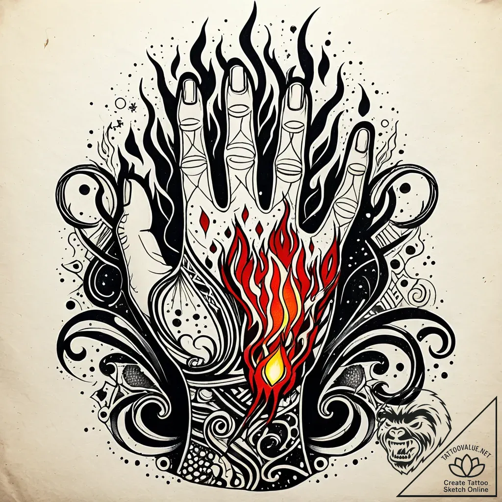 Druid hand grasping spectral flame, artistic... - style Jaeger Simple - tattoo sketch (02.11.2025 05:28)